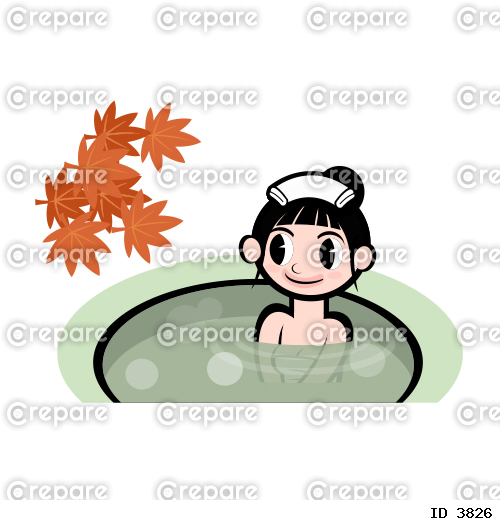 紅葉を眺めながら露天風呂に入る女性