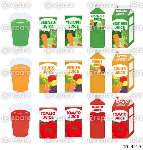 野菜と果物のジュースのイラストセット