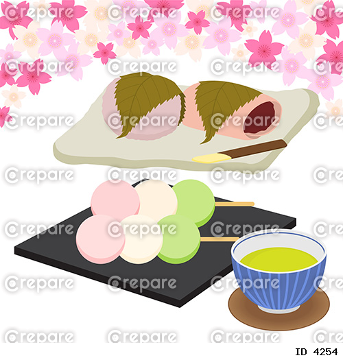 桜と和菓子のイラスト