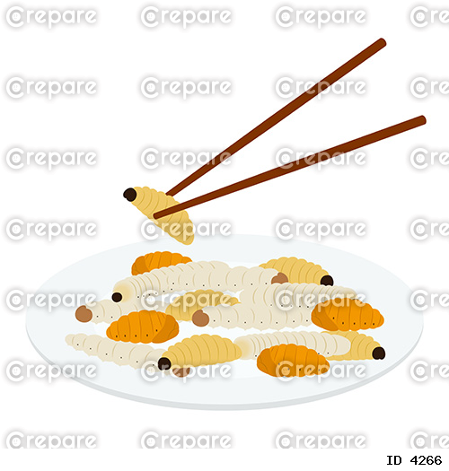 皿に盛られた食用の幼虫と蛹のイラスト