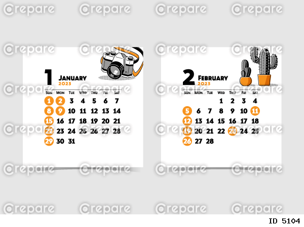 023年スクエア型シンプルカレンダー　1月2月