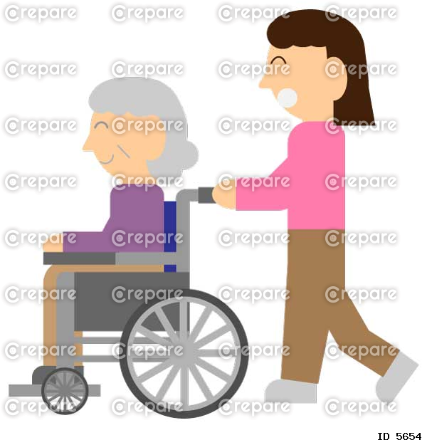 車椅子の女性と車椅子を押す女性のイラスト