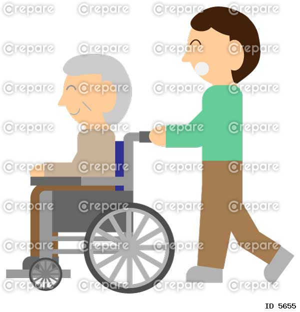 車椅子の男性と車椅子を押す男性のイラスト