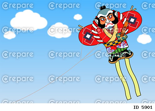 空に浮かんでいる奴凧のイラスト【凧揚げ・年賀素材】