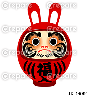 日本の伝統工芸の赤い達磨にウサギの耳がついているイラスト