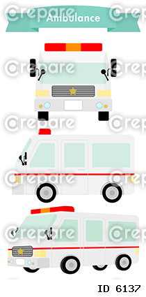 救急車のイラスト素材セット（正面、横、斜め）