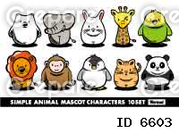 マスコットキャラクター風デザインのシンプルポップな動物セット