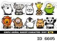 マスコットキャラクター風デザインのシンプルポップな動物セット2