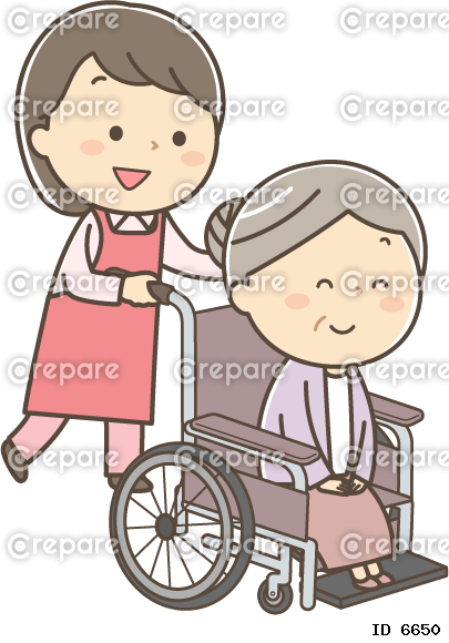 車椅子のシニア女性と看護師