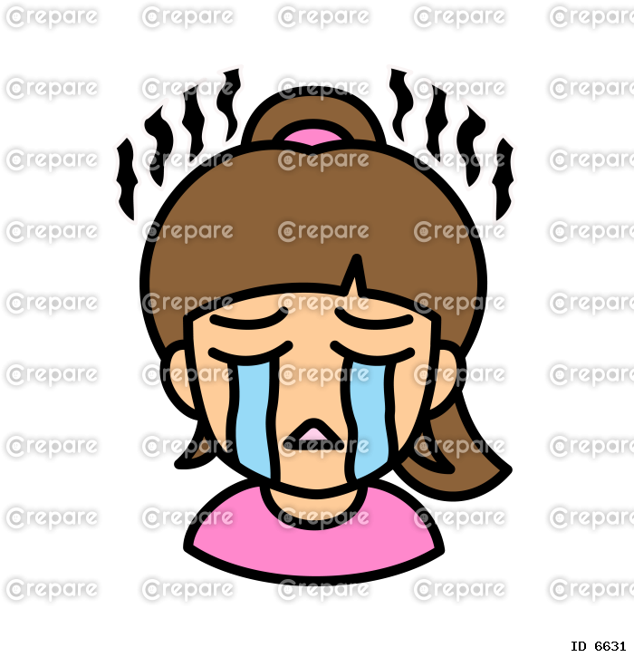 ブログで使えるアイコン　ベクター版　女性01ポニーテール　泣き顔