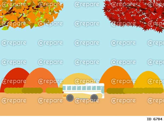 背景に紅葉の風景が広がるバスツアーのイラスト