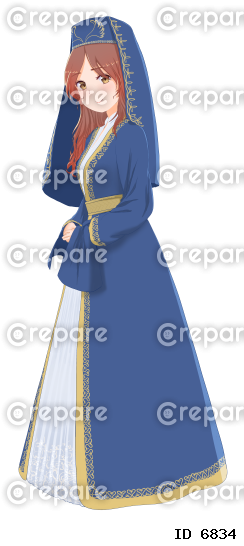 トルコの青い民族衣装を着た女性のイラスト　背景透過