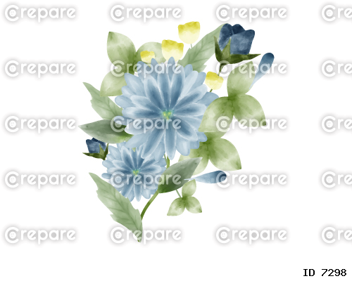 水彩風の青い花と葉の美しいブーケ