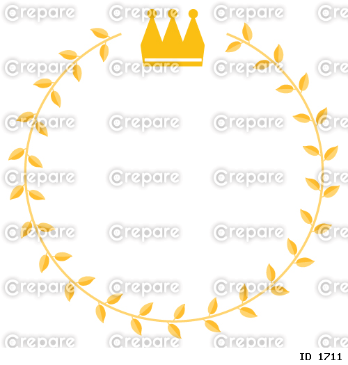 シンプルな王冠のイラストがある月桂樹の丸型黄色フレーム