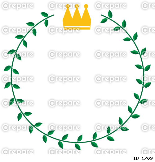 シンプルな王冠のイラストがある月桂樹の丸型フレーム
