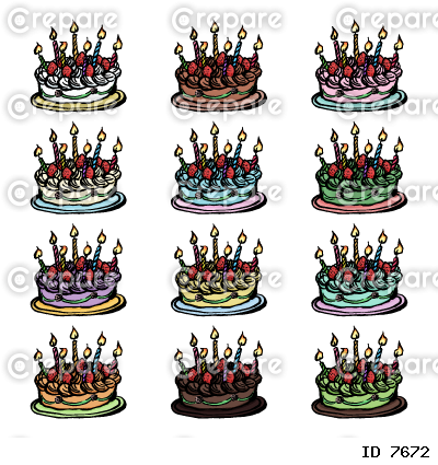 誕生日やお祝いなど記念日ケーキのイラスト色違いセット