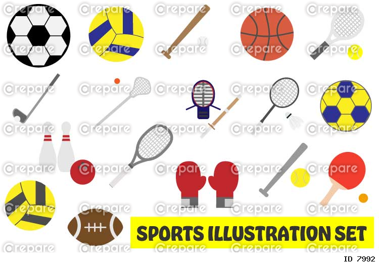 色々なスポーツの道具のイラストセット