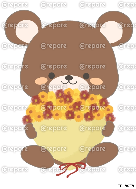 花束を持つクマのイラスト