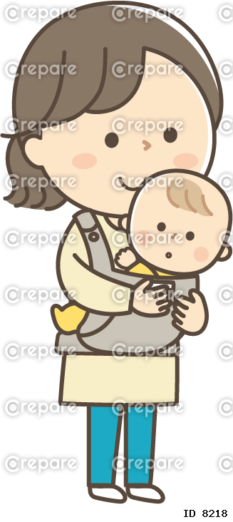 抱っこ紐で赤ちゃんを抱っこする女性