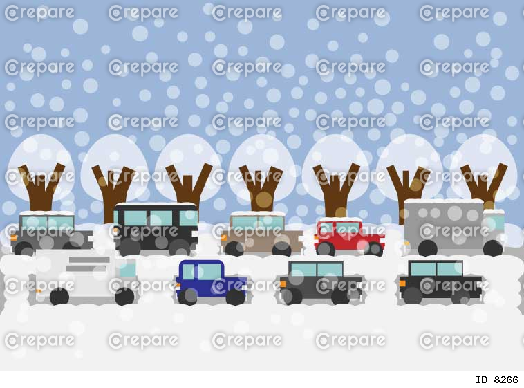 大雪で立往生する車の列
