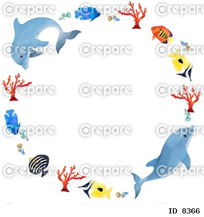 イルカと熱帯魚のカラフルな装飾素材