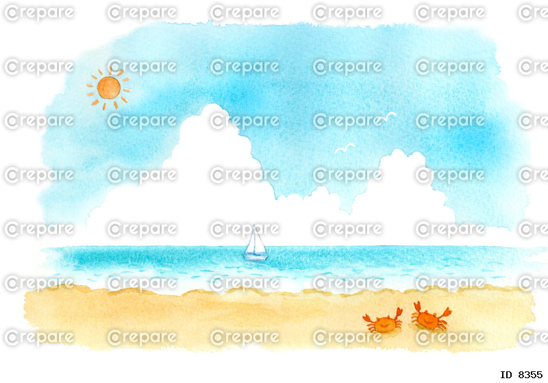絵本風のかわいい夏の海の水彩イラスト