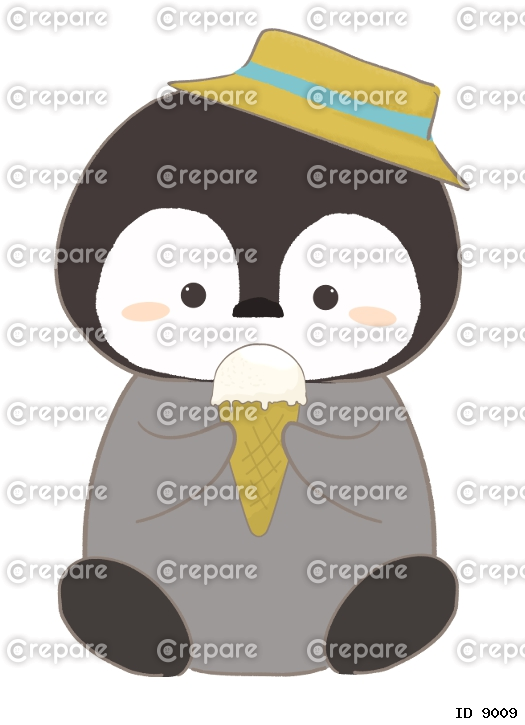 アイスを食べるペンギンのイラスト