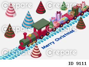 クリスマスカラーのSL列車のアイソメトリックイラスト