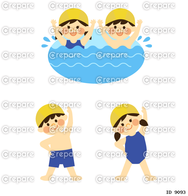 小学校の水泳の授業に参加する男の子と女の子