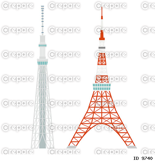 スカイツリーと東京タワーのイラスト