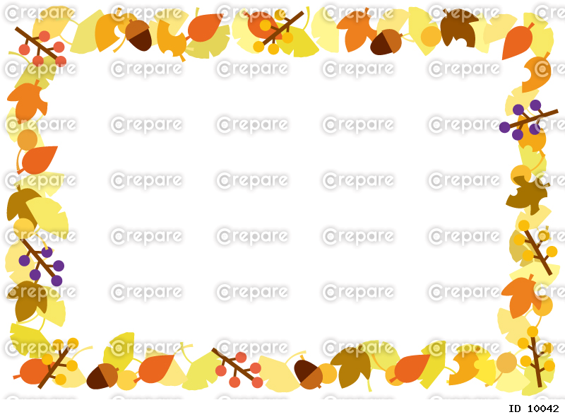 落ち葉と木の実の秋のフレーム_A4横