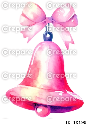 クリスマスのベル、水彩タッチのピンク色モノトーンイラスト