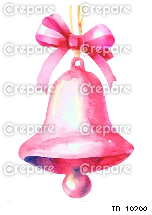 クリスマスのベル、水彩タッチのピンク色モノトーンイラスト