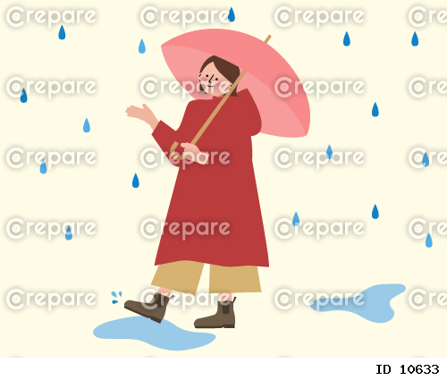 傘を差しながら雨の様子を確認しているレインコートを着た女性