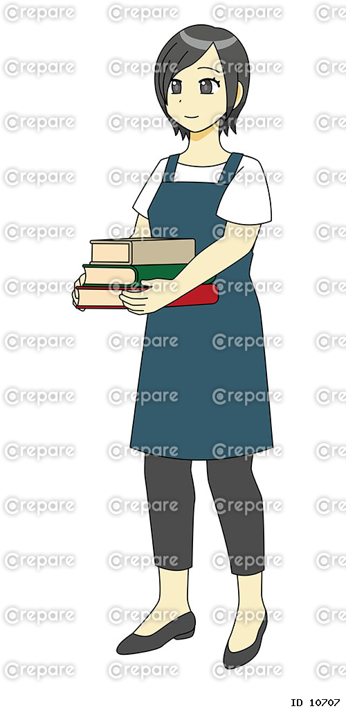 本を運ぶ女性のイラスト