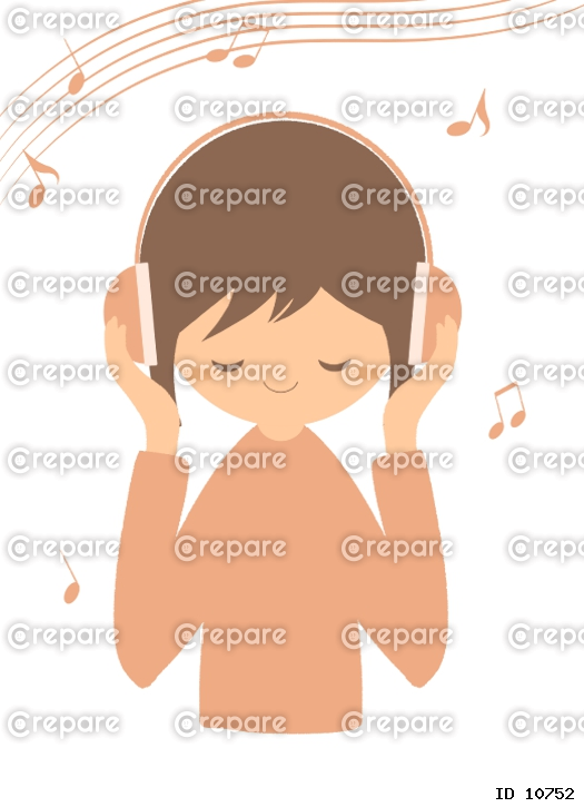 ヘッドフォンで音楽を聴く女性のイラスト