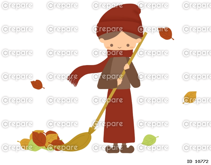 落葉を掃く女性のイラスト