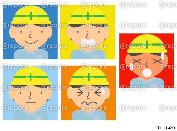 暑さ指数（WBGT）の工事現場の男性の色々な表情のイラストセット