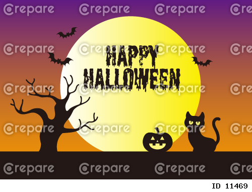 ハロウィンのかぼちゃと黒猫のかわいいフレーム背景イラスト素材	