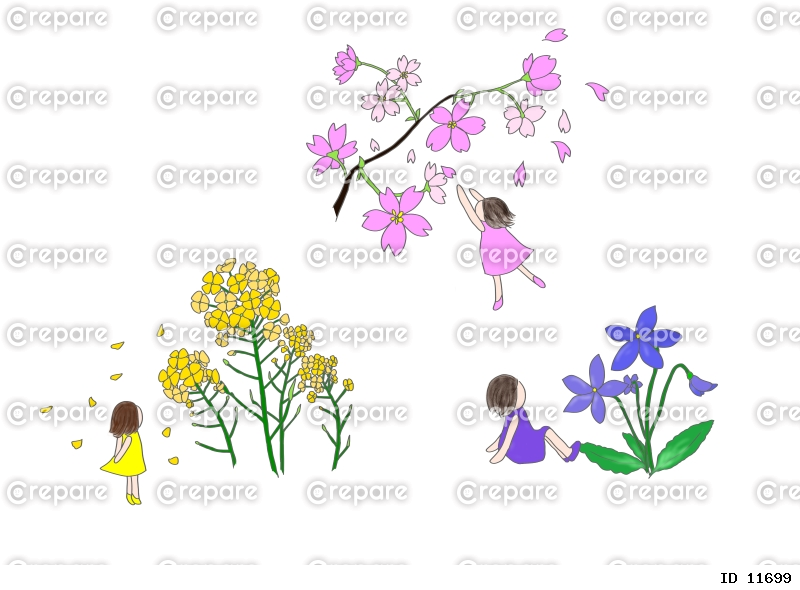 春の花の挿絵　桜　菜の花　すみれ
