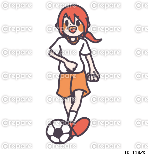 楽しそうにサッカーをしている女の子のカラーイラスト
