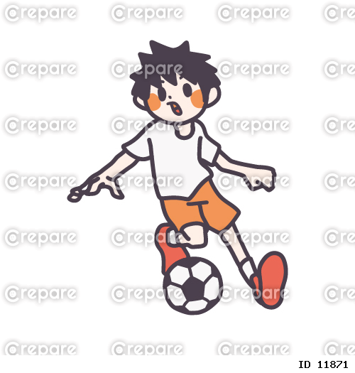 真剣にサッカーをしている男の子のカラーイラスト