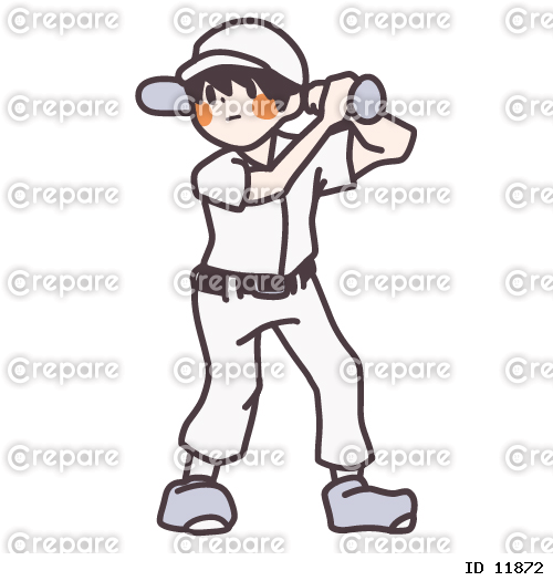 野球のユニフォームを着てバットを構えている男の子のカラーイラスト
