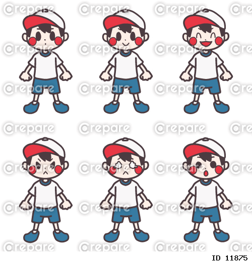 いろいろな表情の体操服を着た男の子のカラーイラストセット