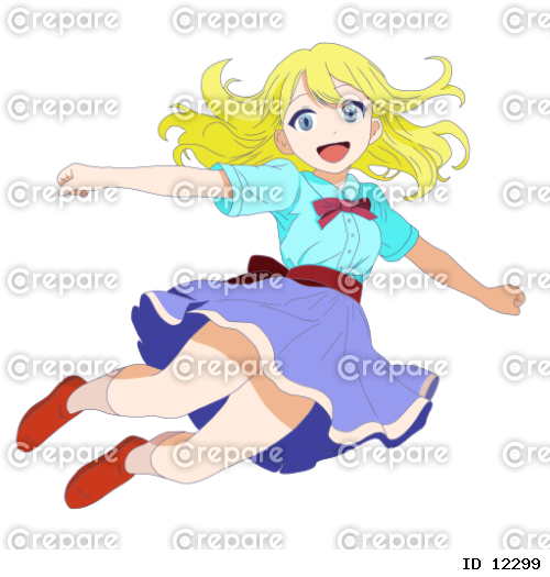 ジャンプするアニメキャラクター風の女の子のイラスト