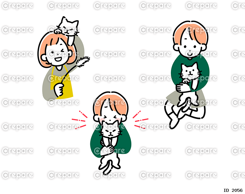 ゆるっとシンプルなタッチで描いた男の子と女の子と猫