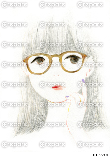 柔らかくてラフな、眼鏡をかけたおしゃれな女性のアナログイラスト