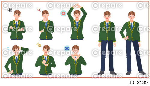 制服を着た少年の様々なポーズセットA