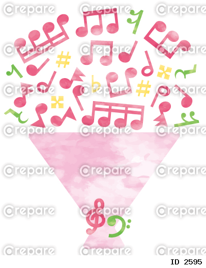 ピンクの音符で作った水彩のブーケ