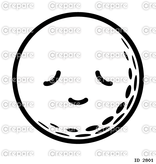 ゴルフボールの細い目で疲れた笑顔のイラスト